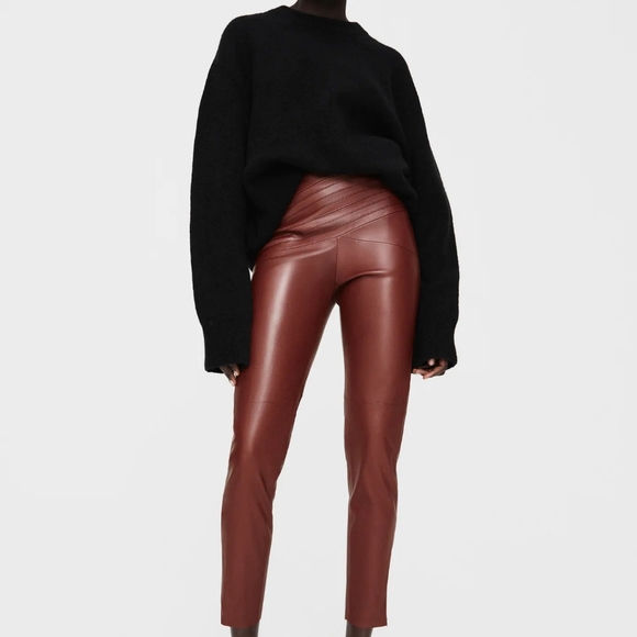 ZARA| BURGUNDY LEATHER LEGGINGS - Picture 1 of 9